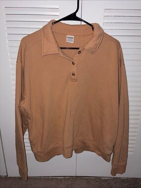 PINK Victoria's Secret Tan Button-Up Collar Pullover Sweater